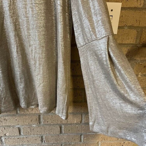 Drew Women's Size L Metallic Gold 100 Linen Belle Blouse Long Sleeve Hippie Y2K - Picture 7 of 7